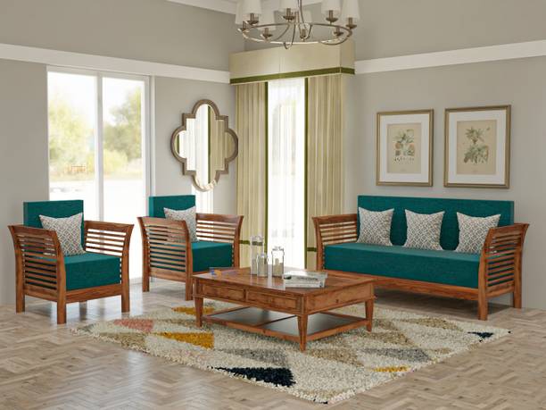 Deuba Sheesham Wood Fabric 3 + 1 + 1 Sofa Set