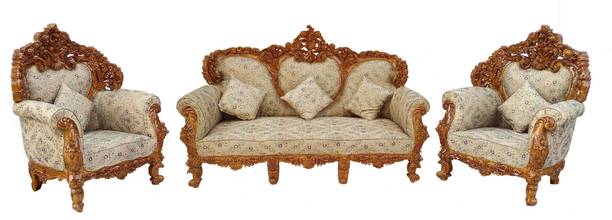 Woodzone Handicrafts Teak Wood Sofa Set or Living Room, Bedroom & Office Dinning Room 3 Seater Sofa Fabric 3 + 1 + 1 Sofa Set