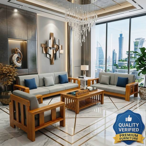 WhiteBeard Solid Sheesham Wood Luxury Sofa Set For Morden Design Sofa Set With Centre Table Fabric 3 + 2 + 1 Sofa Set
