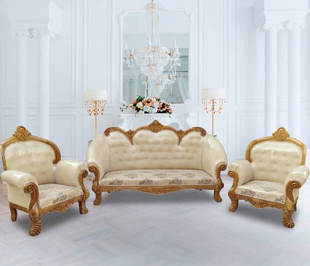 Wood Master Sre Solid Teak Wood 3+1+1 Seater Sofa Set (Finish-Honey Finish, Pre-Assemble) Fabric 3 + 1 + 1 Sofa Set