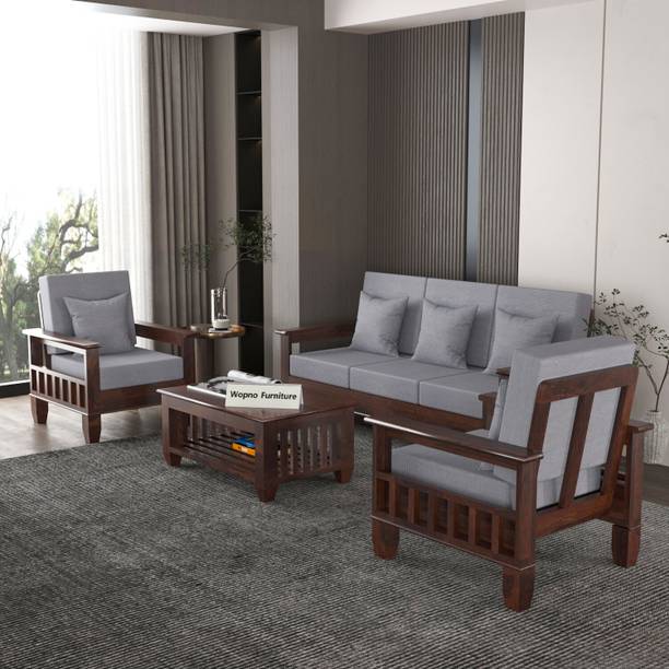 Wopno Furniture Pure Sheesham Wooden 5 Seater Sofa for Living Room and Home & Office Fabric 3 + 1 + 1 Sofa Set