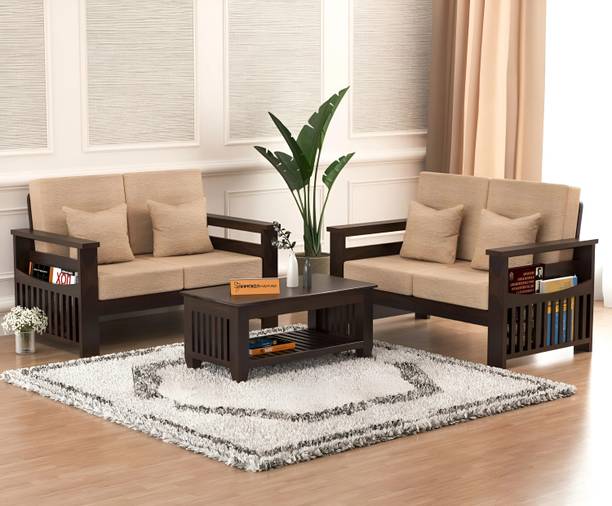 saamenia furnitures Solid Sheesham Wood 4 Seater Sofa Set { 40 Density Foam And Without Pillow } Fabric 2 + 2 Sofa Set