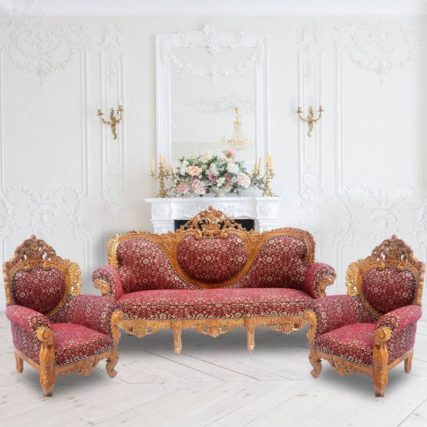 MAM ENTERPRISE Wood Sofa Set for Home Living Room Wooden Sofa Fabric 3 + 1 + 1 Sofa Set