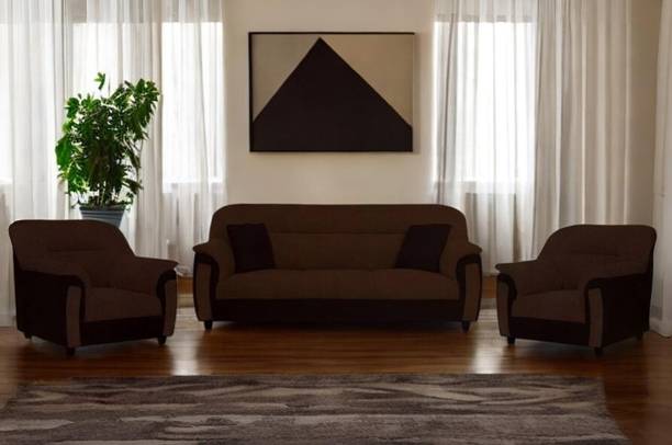 Torque Ruben 5 Seater Sofa Set (3+1+1 Seater, Brown) Fabric 3 + 1 + 1 Sofa Set