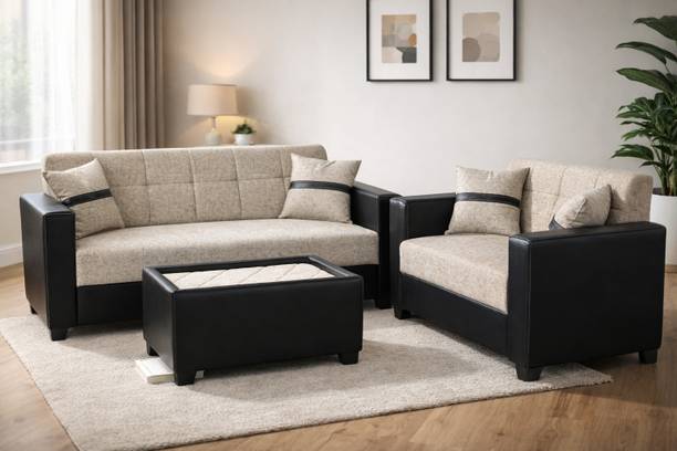 Sheijin Modern Fabric Sofa Set 3 Seater with 2 Seater Leatherette 3 + 2 Sofa Set