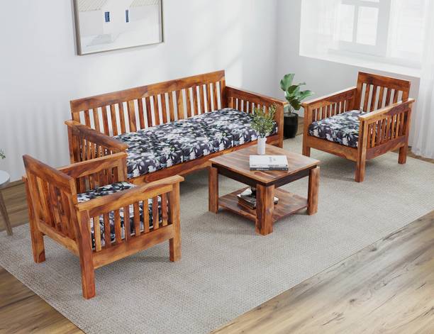Cherry Wood Rosewood ( Sheesham ) Fabric 3 + 1 + 1 Sofa Set