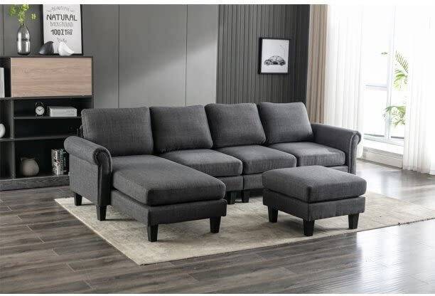 WAKESURE Premium Quality LHS With OttomanVelvet Fabric 3 + 2 + 1 Sofa Set
