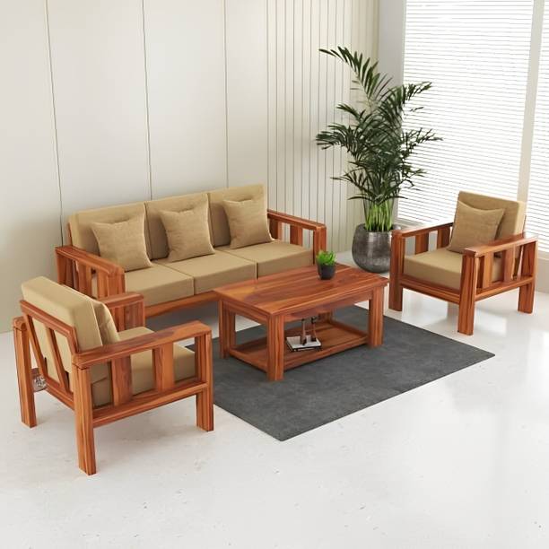 Flipkart Perfect Homes Solid Sheesham Wood Five Seater Sofa Set For Living Room, Hotel Office. Fabric 3 + 1 + 1 Sofa Set