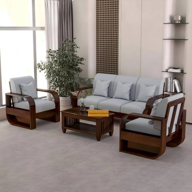 saamenia furnitures Solid Sheesham Wood 5 Seater Sofa Set { 40 Density Foam And Without Pillow } Fabric 3 + 1 + 1 Sofa Set