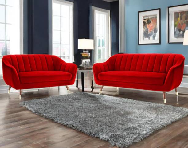 SIYARA DESIGN Velvet Upholstered Sofa Set – Style Loveseat & Couch with Gold-Tipped Legs Fabric 3 + 2 Sofa Set