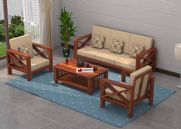NATRAJ ART & CRAFT Sheesham Solid Wood 5 Seater Sofa Set for Living Room Home & Office | Sofa Set Fabric 3 + 1 + 1 Sofa Set