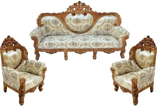 impression art store teak wood 5 seater sofa set Fabric 3 + 1 + 1 Sofa Set