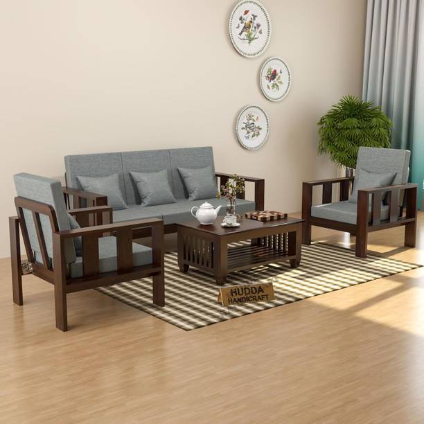 HUDDA Hudda Handicraft Solid Wood 3+1+1 Sofa Set for Living Room Fabric 3 + 1 + 1 Sofa Set