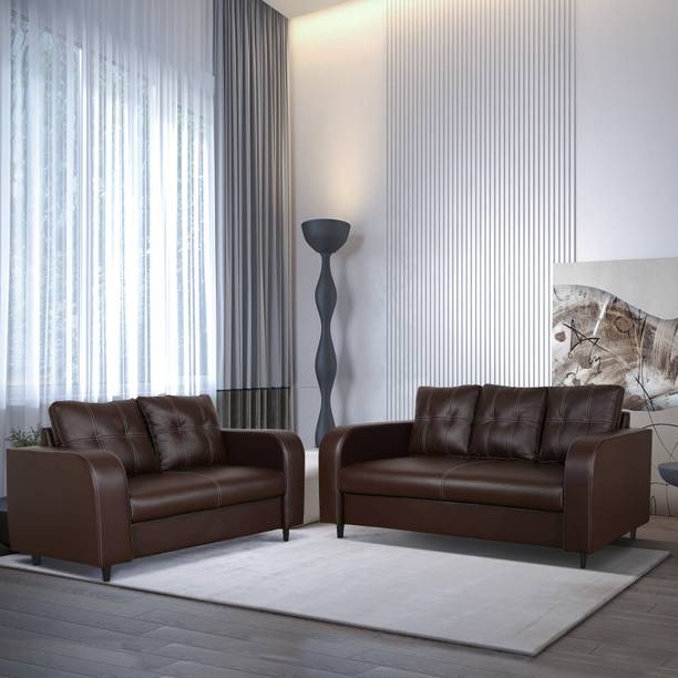 ARRA Tanaka Fully Upholstered 5 Seater Cushion Back Sofa Leatherette 3 + 2 Sofa Set