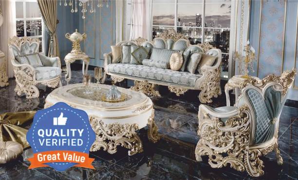 EVGOR FALCON TURKISH STYLE PREMIUM TEAKWOOD 5 SEATER SOFA SET WITH PREMIUM SILK Fabric 3 + 1 + 1 Sofa Set