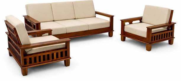 SWANGIA ARTS Solid Wood 5 Seater Sofa Set|Wooden Living Room Sofa Set with Storage Armrests | Fabric 3 + 1 + 1 Sofa Set