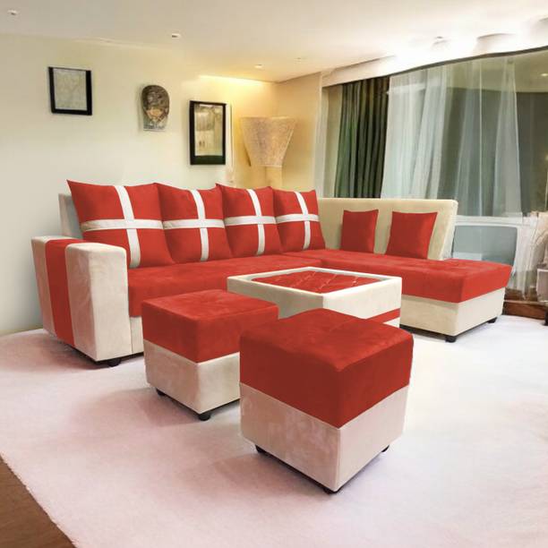 Starlet Farnitre Velvet L-Shape 8 Seaters Sofa Set for Living Room Fabric 3 + 2 + 2 + 1 Sofa Set