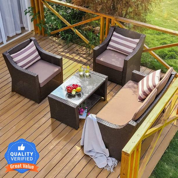 Flipkart Perfect Homes 4 Seater Sofa Set with Table for Garden Patio Furniture Sofa Set Leatherette 2 + 1 + 1 Sofa Set