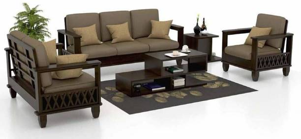 saamenia furnitures Solid Wood Sheesham Wood Six Seater Sofa Set For Living Room / Hotel. Fabric 3 + 2 + 1 Sofa Set