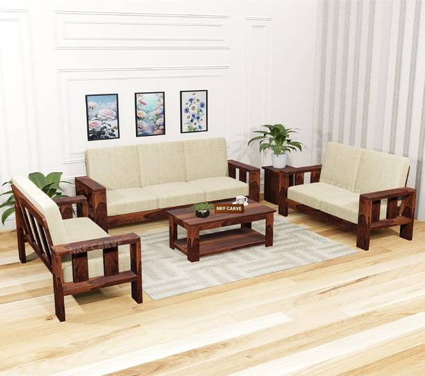 Devsignature 3+2+2 Solid Wood 7 Seater Sofa Set For Living Room/Wooden Sofa Set For Home Solid Wood 3 + 2 + 2 Sofa Set