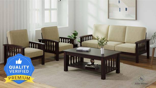 Allie Wood Rosewood (Sheesham) Coffee Table Included Fabric 3 + 1 + 1 Sofa Set