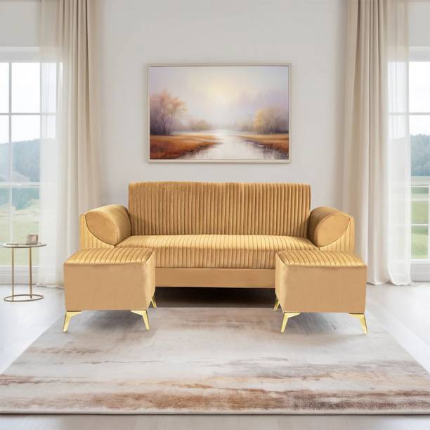 Seventh Heaven Venice 5 Seater Sofa with 2 Ottoman, Plush Suede Fabric: 1 Year Warranty Fabric 3 + 1 + 1 Sofa Set