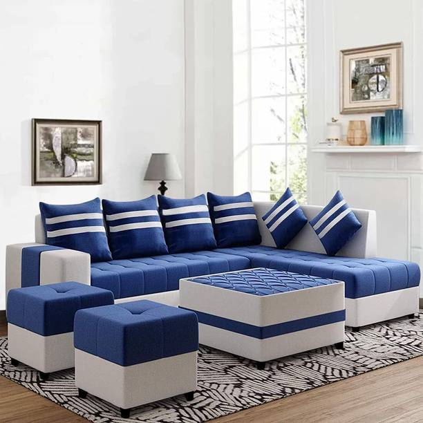 Jh Decore Jh decor 8 seater fabric sofa with center table and pillow in blue & white Fabric 3 + 2 + 2 + 1 Sofa Set