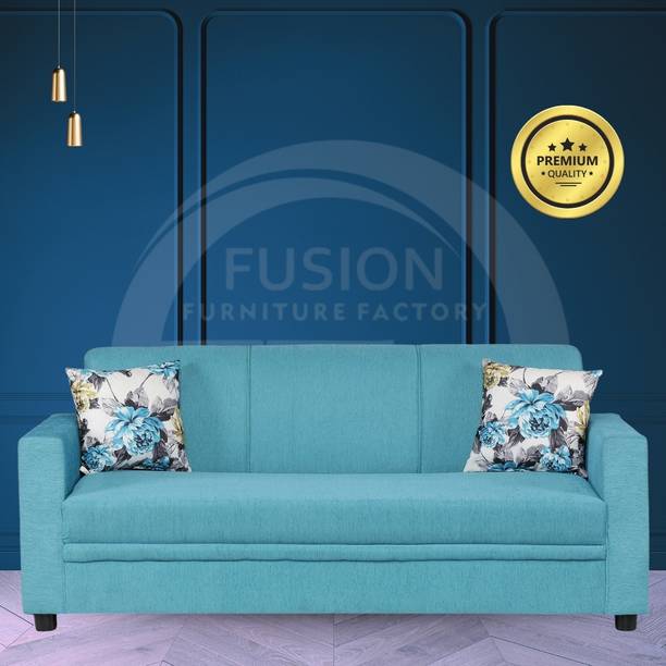 Fusion Furniture Factory 3 Seater Sky Blue Fabric Glamour Sofa Fabric 3 Seater  Sofa