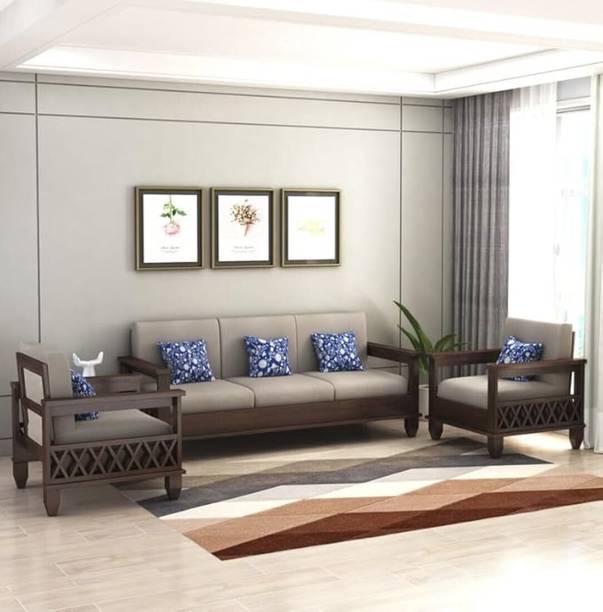 Devsignature Solid Sheesham Wood Five Seater Sofa Set For Living Room, Hotel, Office. Fabric 3 + 1 + 1 Sofa Set