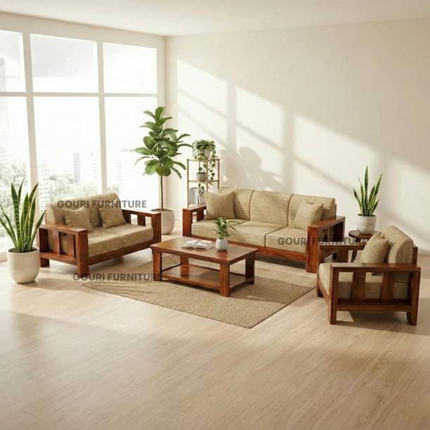 MANNAT ARTS Wooden Sofa Set for Living Room | Wooden Sofa Set Fabric 3 + 2 + 1 Sofa Set