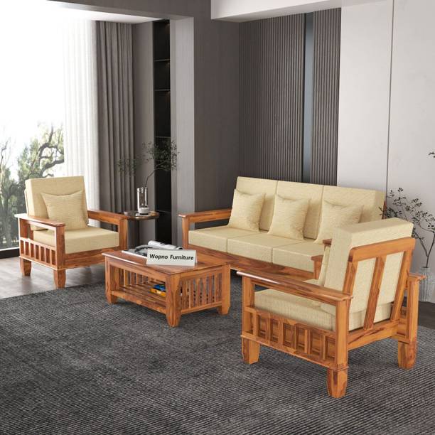 Wopno Furniture Pure Sheesham Wooden 5 Seater Sofa For Living Room and Home & Office Fabric 3 + 1 + 1 Sofa Set