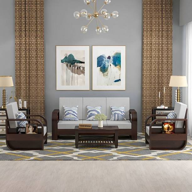 Taskwood Furniture Solid Sheesham Wood For Living Room, Office, Café | Fabric 3 + 1 + 1 Sofa Set