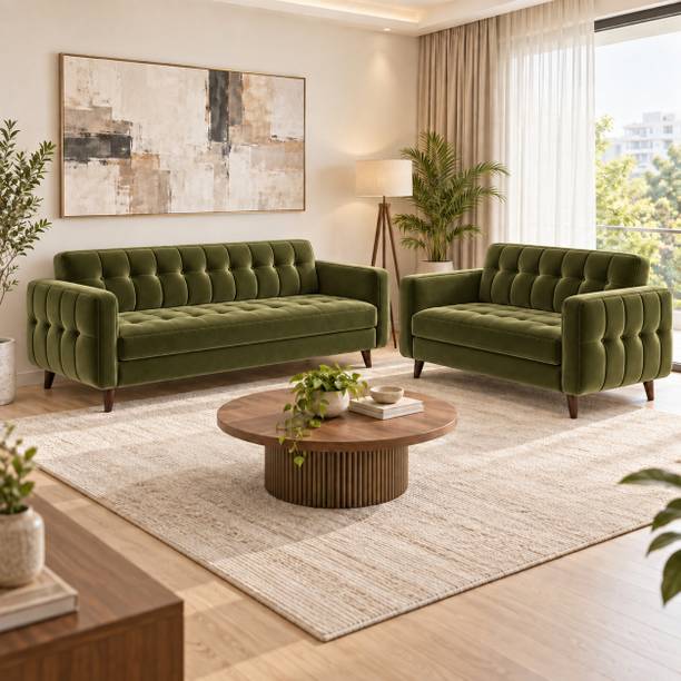 Sleepily Marcell Tufted Premium Velvet Fabric 3 + 2 Sofa Set