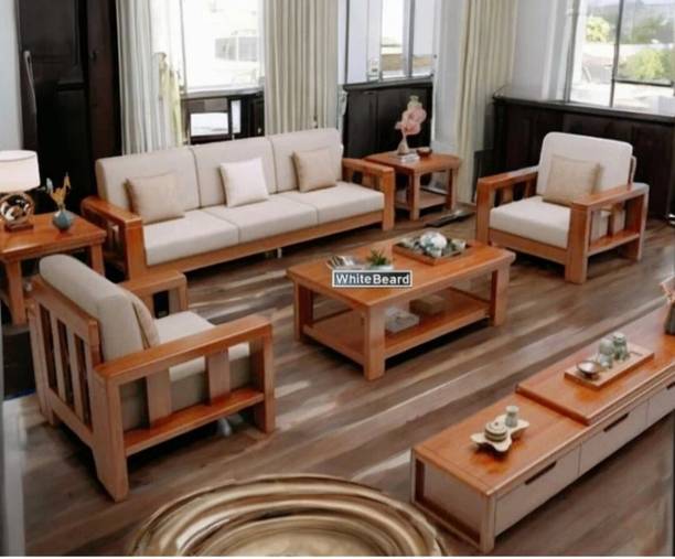 Deepak Art Solid sheesham wood 5 seter sofa set for living room Fabric 3 + 1 + 1 Sofa Set