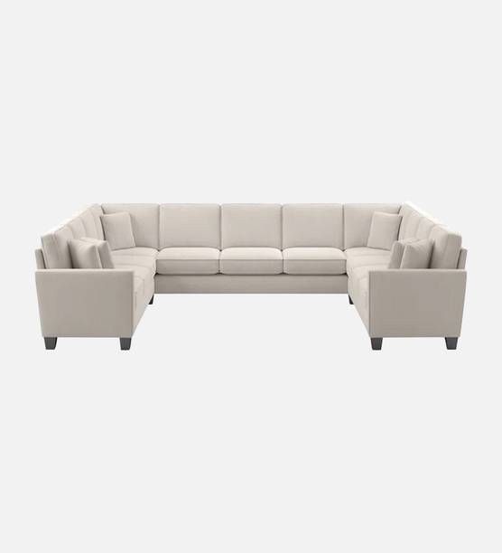 Adorn Homez Riley 11 Seater Corner Sofa in Velvet Fabric Beige Color in C Shape Fabric 3 + 3 + 2 + 2 Sofa Set