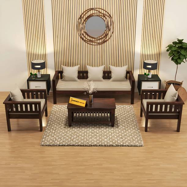 saamenia furnitures Solid Sheesham Wood 5 Seater Sofa Set { 40 Density Foam And Without Pillow } Fabric 3 + 1 + 1 Sofa Set