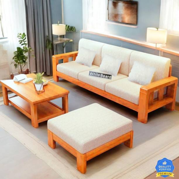 WhiteBeard Premium Quality Sheesham Wooden 3 Seater Sofa For Living Room/Office/Home/Cafe/ Fabric 2 + 1 Sofa Set