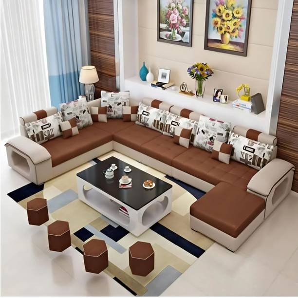 Homeify Carlo L-Shaped Sectional with Ottoman for Living Room Fabric 3 + 3 + 2 + 2 Sofa Set