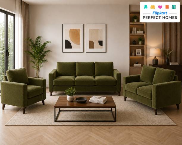 Flipkart Perfect Homes Eldric Premium Modern Fabric Sofa Set with cushioned seating for Living Room Fabric 3 + 1 + 1 Sofa Set