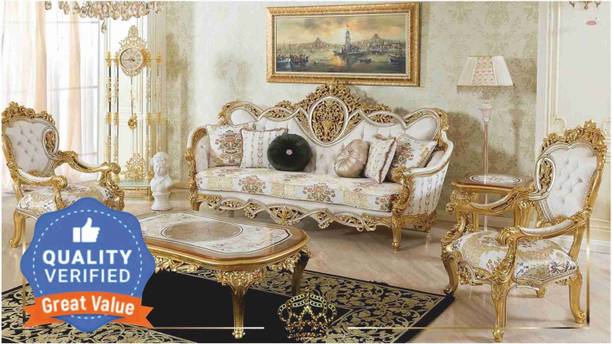 royal wood EROSE Luxury Teak Wood 5 Seater Sofa Set For Living Room Home & Office Fabric 3 + 1 + 1 Sofa Set