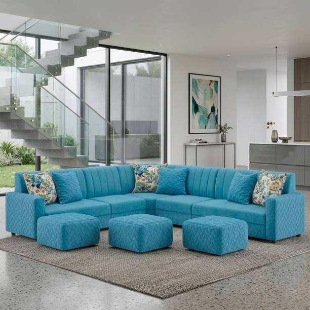 WAKESURE Premium Quality L Shape 10 Seater Velve Fabric 3 + 3 + 2 + 2 Sofa Set