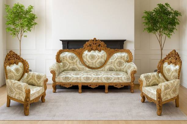 MAM ENTERPRISE Handcrafted Wooden Sofa Set for Living Room Fabric 3 + 1 + 1 Sofa Set