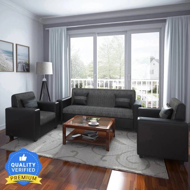 Flipkart Perfect Homes Crete Leatherette and Fabric 3 + 1 + 1 Sofa Set