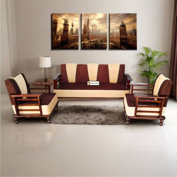 Kendalwood Furniture Solid Wood 5 Seater Wooden Sofa set for living Room Furniture Fabric 3 + 1 + 1 Sofa Set