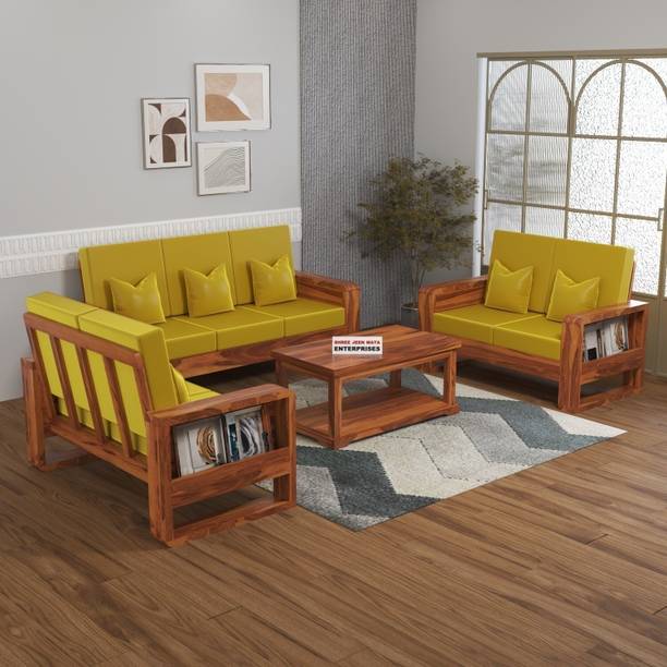Shree Jeen Mata Enterprises Solid Wood Seven Seater Sofa Set With Round Arms & 'HOLLAND' POLYESTER Fabric | Fabric 3 + 2 + 2 Sofa Set