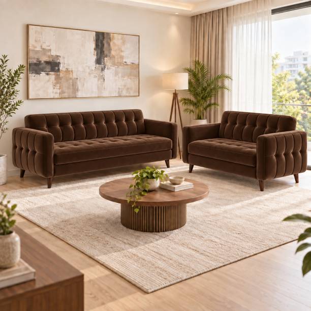 Sleepily Marcell Tufted Premium Velvet Fabric 3 + 2 Sofa Set