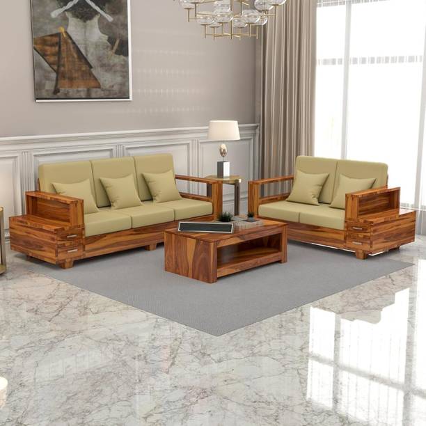 Deshnok Art Solid Sheesham Wood 5 Seater Sofa Set for Living Room with Drawer Storage Solid Wood 3 + 2 Sofa Set