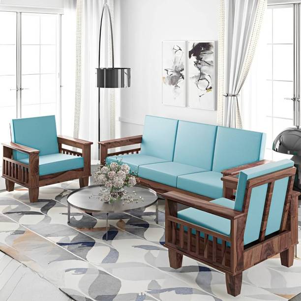 CLANECRAFT Solid Sheesham Wood Five Seater Sofa Set For Living Room/ Office | Fabric 3 + 1 + 1 Sofa Set
