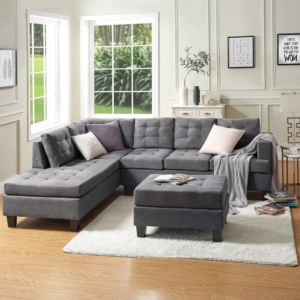 COUCHPOTATO Premium Quality LHS 6 Seater Velvet Fabric 3 + 2 + 1 Sofa Set