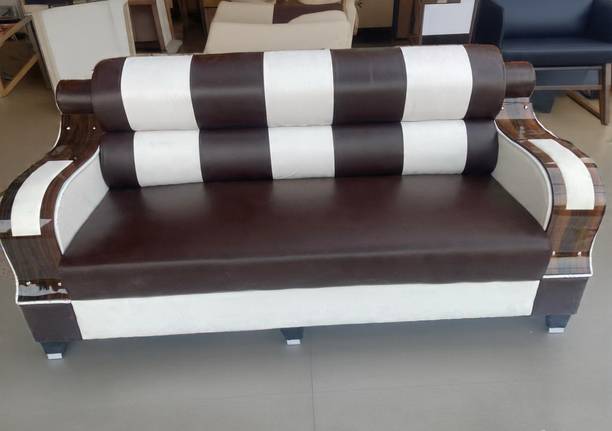 GOSWAMI Brown & white classy look sofa Leather 3 + 1 + 1 Sofa Set